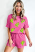 Rose Red Western Cactus Patched Textured Two Piece Shorts Set